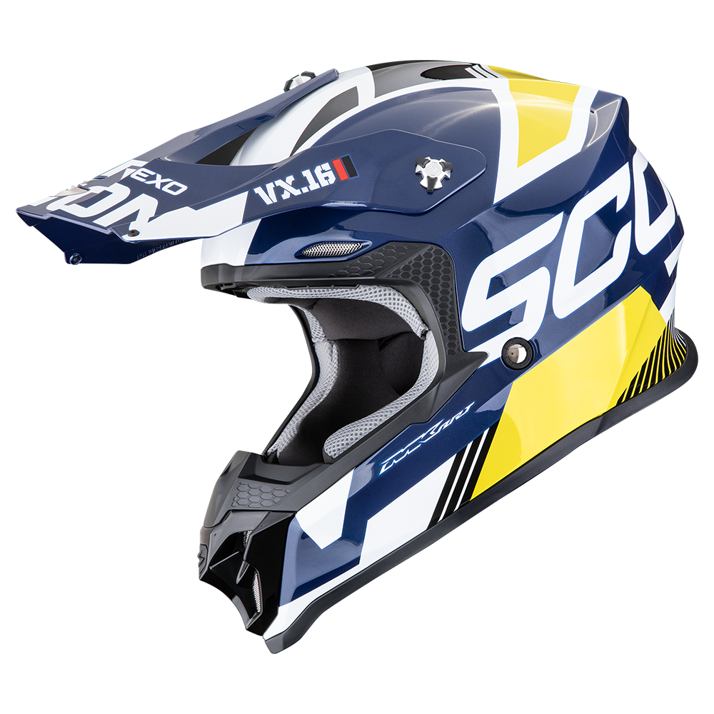 Kask Cross Scorpion Exo VX-16 Evo Air Analog Biały/Niebieski/Żółty XS
