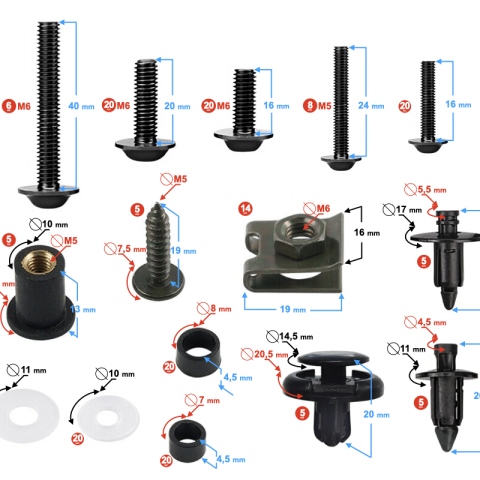 Śruby owiewek uniwersalne aluminiowe czarne