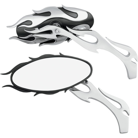 LUSTEKA PARA DRAG SPECIALTIES MIRROR KIT FLAME OVAL W/ FLAME STEMS CHROME/BLACK