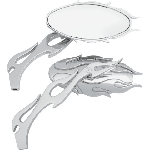 LUSTEKA PARA DRAG SPECIALTIES MIRROR KIT FLAME OVAL W/ FLAME STEMS CHROME/CHROME