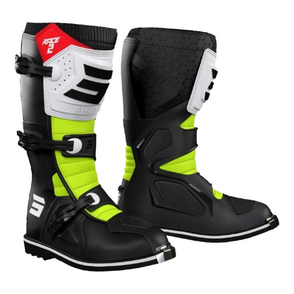 Buty cross SHOT RACING Race 2 Czarny/Czerwony/Biały/Żółty fluo 44