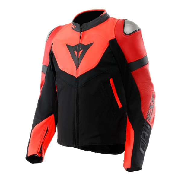 Kurtka skórzana Dainese Iperattiva Czarny/Czerwony fluo 54