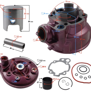 Cylinder i głowica Moretti do motoroweru 2T 90cc AM6 fioletowe