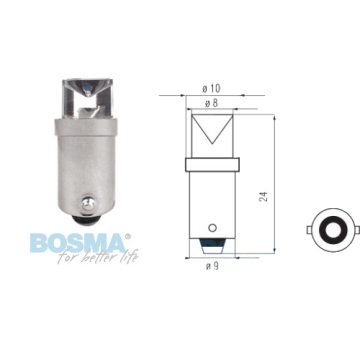 Żarówka BOSMA 12V 1*LED STANDARD BA9s GREEN WIDE VIEWING BLISTER