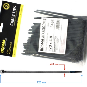 Opaska zaciskowa BOSMA 4,8*120 mm black (100 pcs) 5466