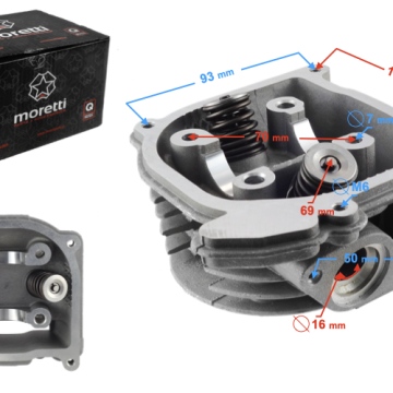 Głowica Moretti do skutera 4T 50cc 139QMB bez zaworu recyrkulacji długie zawory