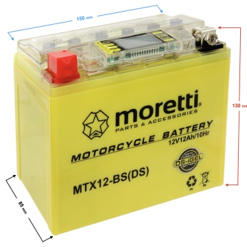 Akumulator Moretti AGM(I-Gel) MTX12-BS ze wskaźnikiem
