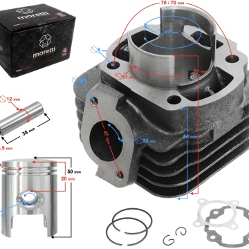 Cylinder Moretti do skutera 2T 70cc 1PE40QMB sw.12mm
