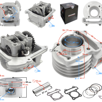 Cylinder i głowica Moretti do skutera 4T 80cc 139QMB krótkie zawory