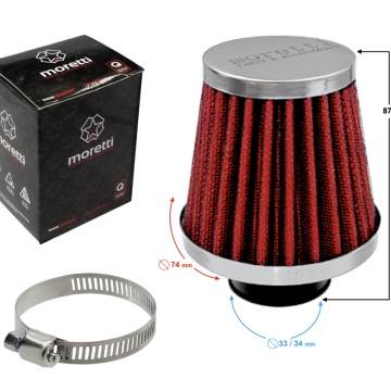 Filtr powietrza stożkowy czerwony, średnica 34 mm