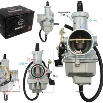 Gaźnik Moretti PZ30 250cc 4T, p.24 mm, ssanie na linkę