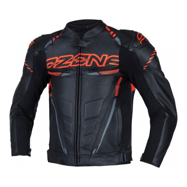 Kurtka skórzana OZONE RS600 Czarny/Czerwony fluo 52